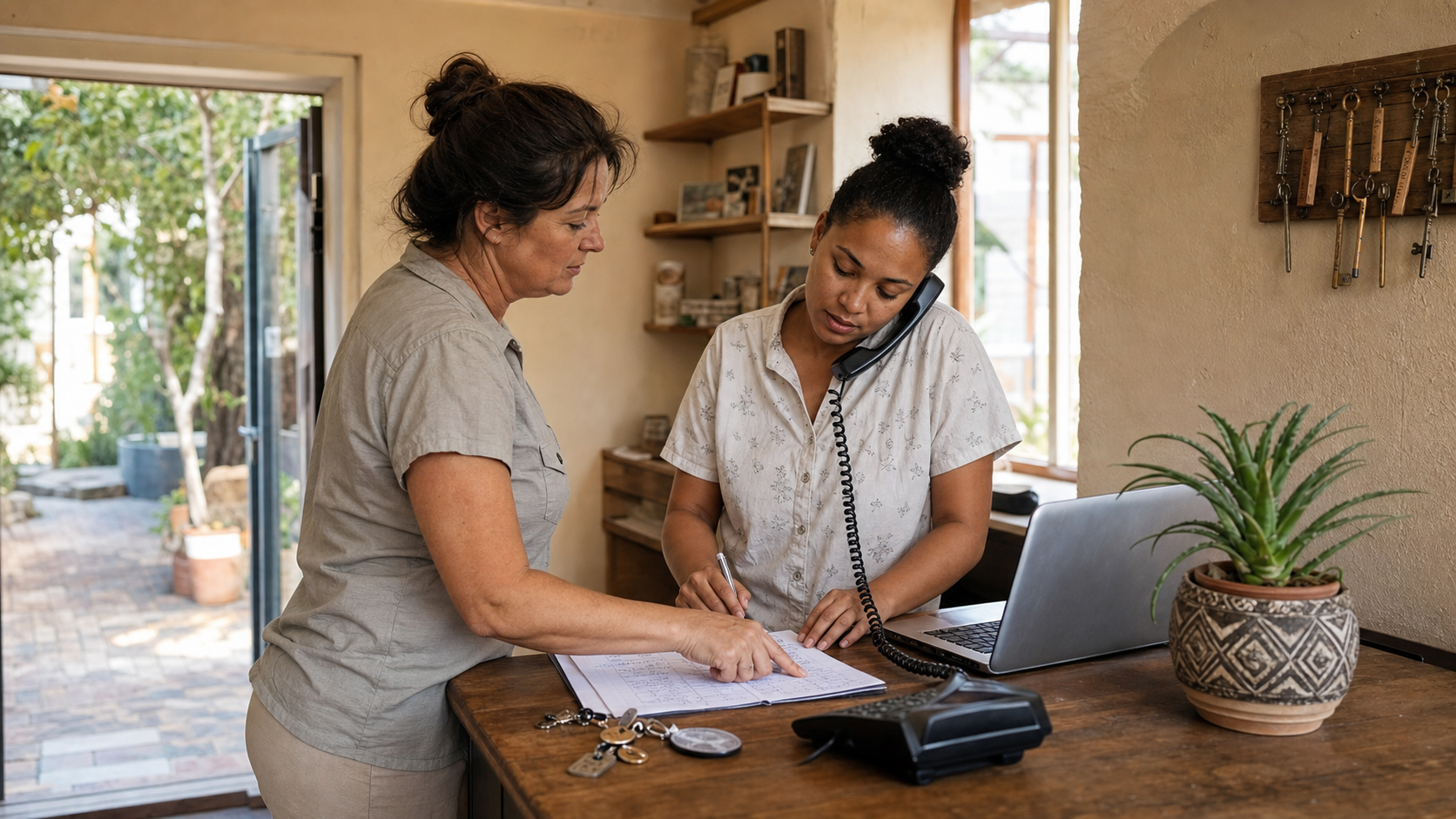A working South African guesthouse front desk